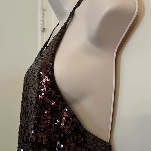 Zara Chocolate Brown Sequin Halter Maxi Dress NWT - Picture 3 of 11